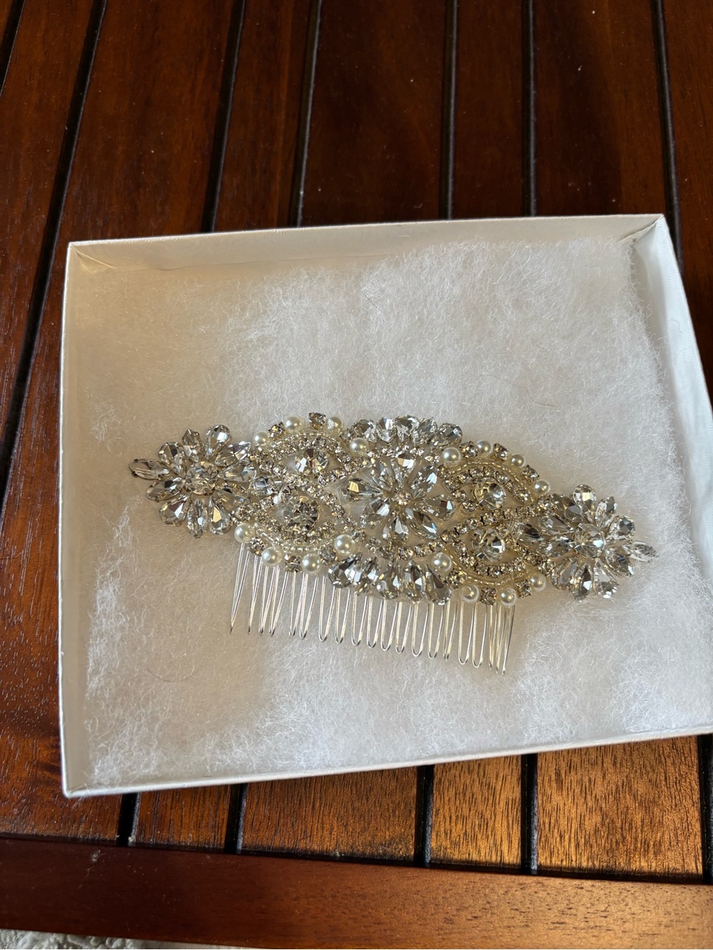 Crystal Bridal Hair Comb - Silver Rhinestone Floral Accent